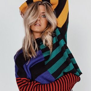THE RAGGED PRIEST CHUNKY KNIT JUMPER MULTI STRIPE